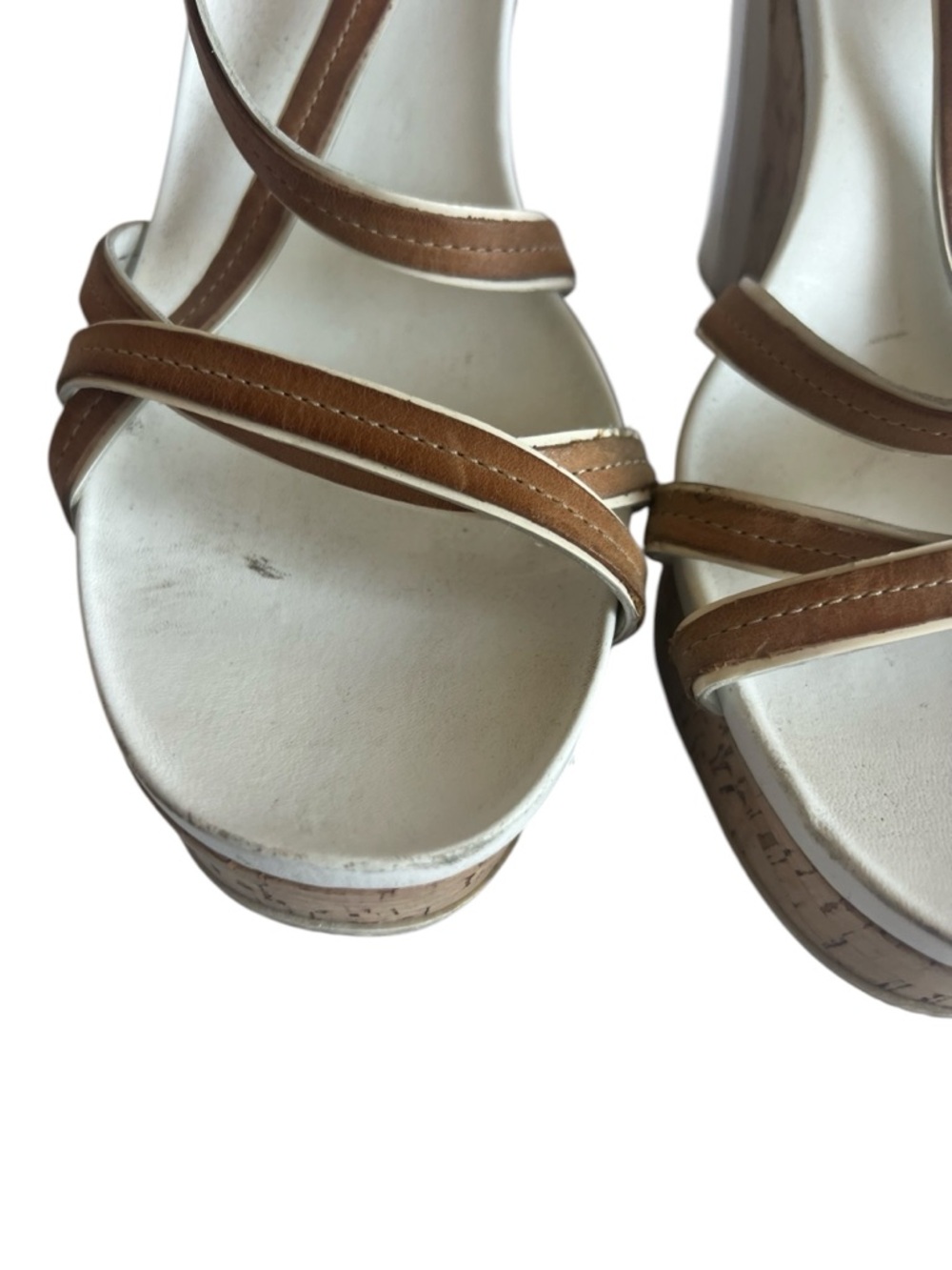 Prada Sport Brown and Cream Cork Wedge Sandals - Picture 4 of 5